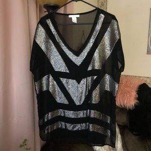 Black sheen top with sequins